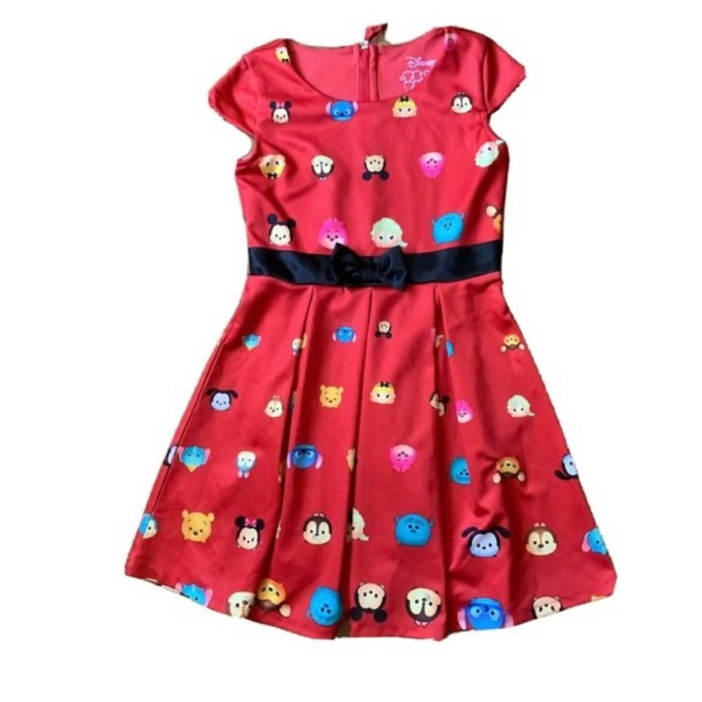 DISNEY PIXAR TSUM TSUM CHARACTER RED DRESS WITH BLACK BOW SIZE SMALL (6-6X) EUC